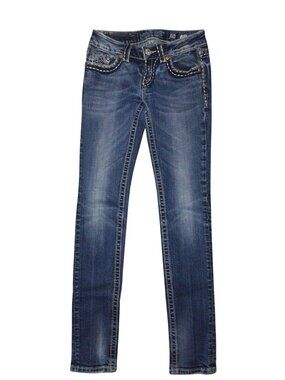 Miss Me Jeans Women’s 26 Blue Irene Skinny Denim Flap Pockets Embellished